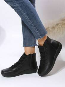 欧美风秋冬休闲女短靴松紧带平底靴，女靴