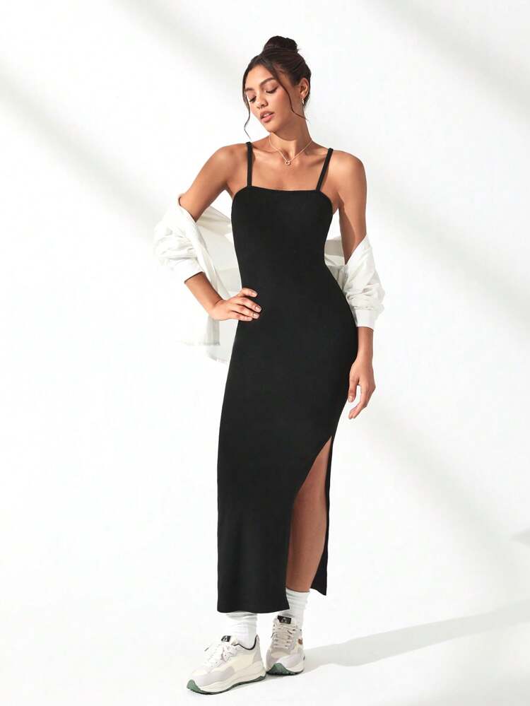 Solid Split Thigh Active Cami Dress