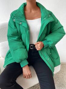 SHEIN Unity Abrigo con cremallera con botón de hombros caídos - Verde - Ver 7