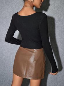 SHEIN ICON Cárdigan crop con cremallera tejido de canalé - Negro - Ver 2