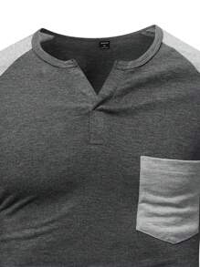 Manfinity Homme Men Colorblock Raglan Sleeve Pocket Patched Tee - Dark Grey - View 5