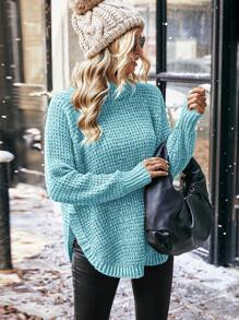 SHEIN LUNE Turtleneck Raglan Sleeve Curved Hem Sweater Knit Pullover Fall Winter Outfit - Multicolor - View 6