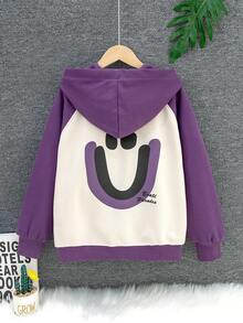 Cậu bé Tween Cartoon & Đồ họa chữ cái Tay Raglan Hai âm áo có mũ Áo khoác - Màu tím - Xem 2
