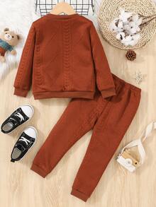 SHEIN Young Girl Bear And Letter Graphic Sweatshirt & Sweatpants - Brown - View 2