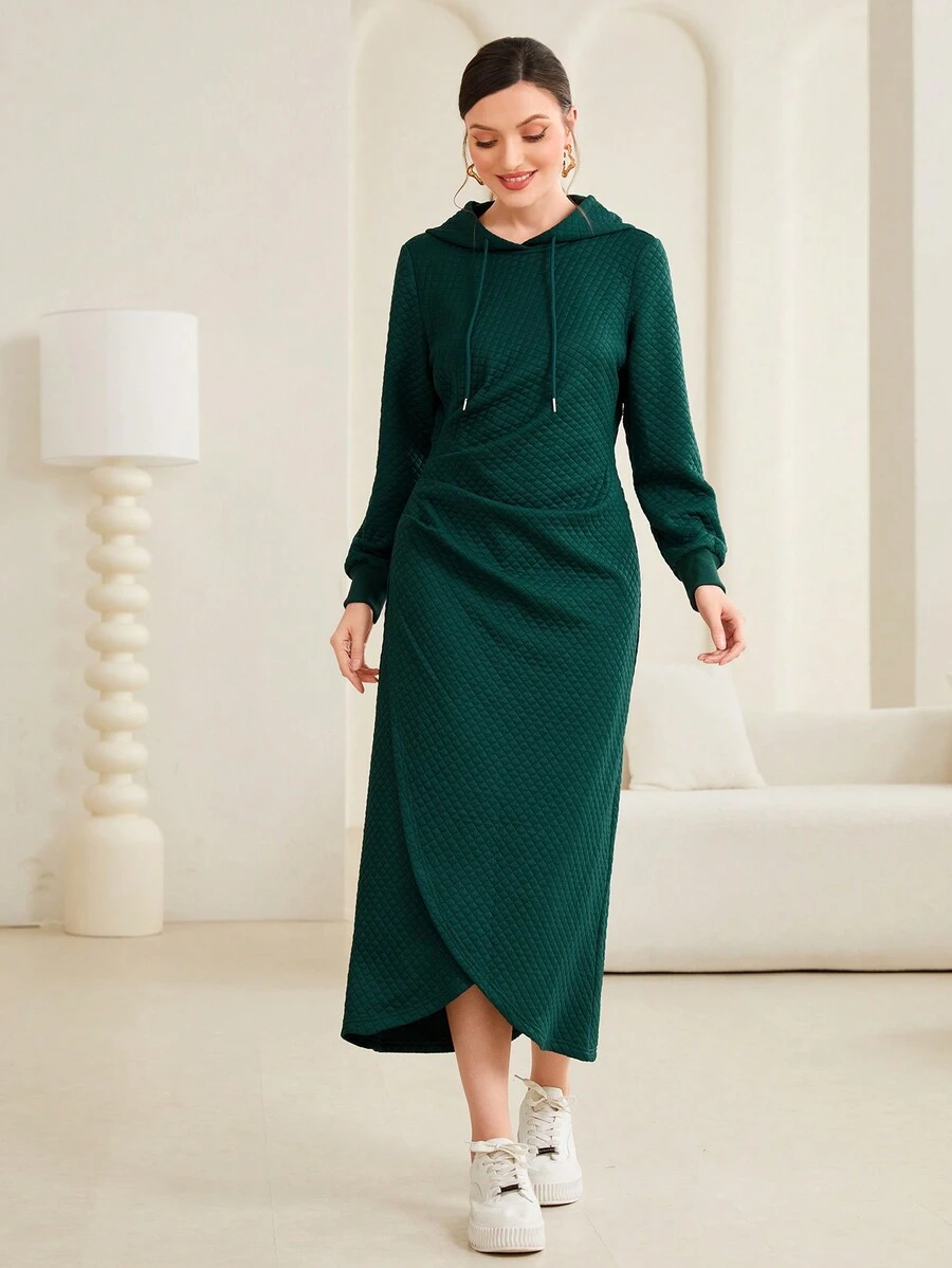 Mulvari 女款連帽抽繩下擺開衩運動衫連身裙 - 綠色 - 查看 1