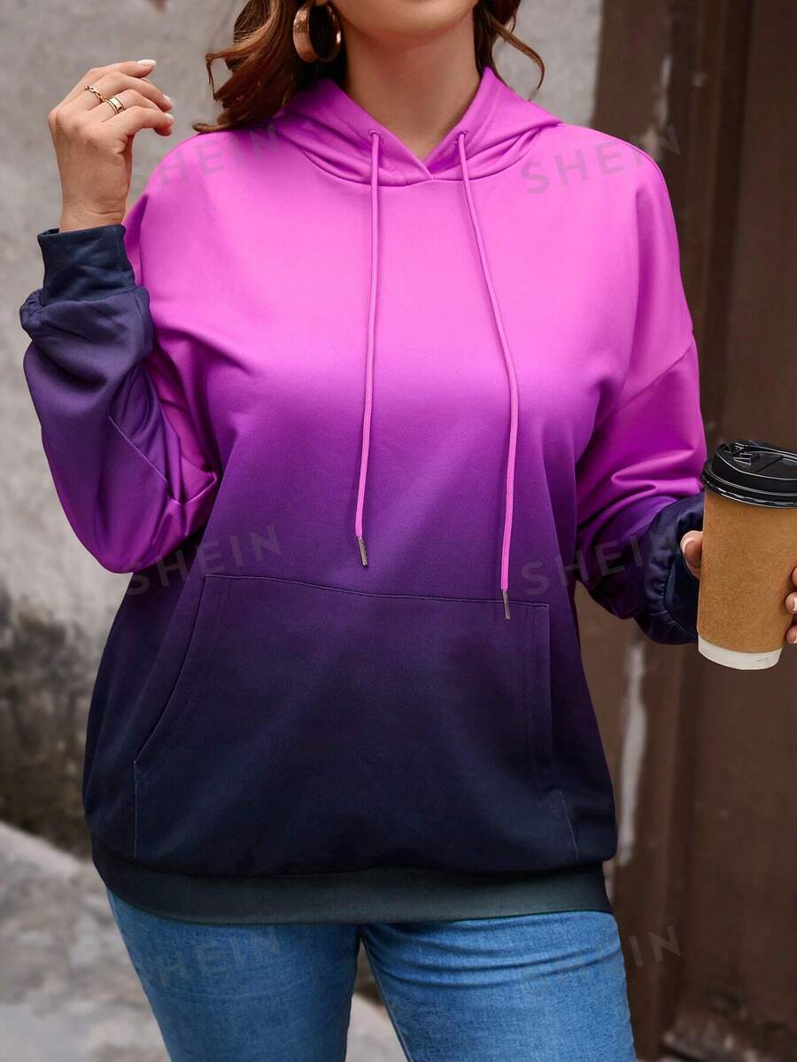 EMERY ROSE Talla grande Capucha de ombré de hombros caídos con cordón