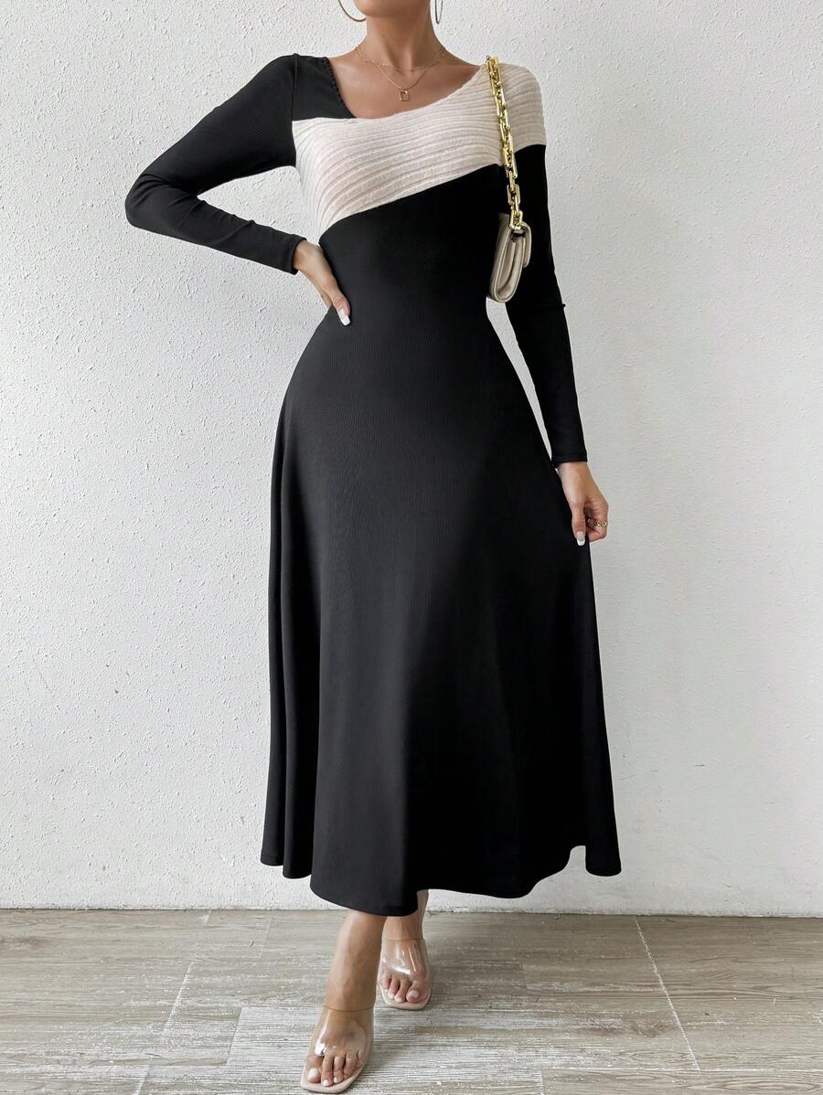 SHEIN Raffin?�a Robe Trap?�ze ?? Blocs De Couleurs ?? Col Asym?�trique | Mode en ligne | SHEIN FRANCE