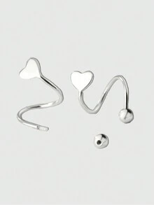 ROMWE Kawaii 2入組S形螺旋彈簧扭結螺絲心耳夾適合女士,極簡風格耳朵配件 - 銀色 - 查看 3