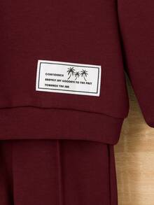 SHEIN 男嬰補丁細節連帽衫和運動褲 - 酒紅色 - 查看 3