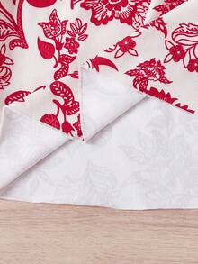 SHEIN 女大童印花荷葉邊荷葉袖假兩件洋裝 - 紅色 - 查看 4