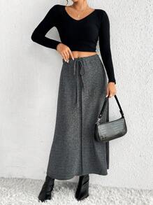 SHEIN Essnce Của phụ nữ Lỏng lẻo Eo dây rút Váy - Màu xám đen - Xem 1