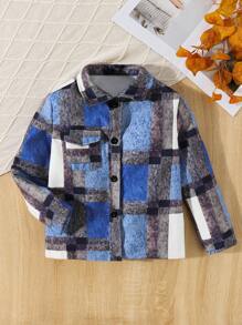 SHEIN Tween Girl Plaid Print Flap Pocket Coat - Multicolor - View 1