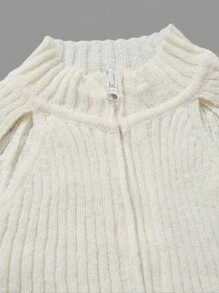 SHEIN ICON Cut Out Front Raglan Sleeve Asymmetrical Hem Distressed Trim Cardigan - White - View 4