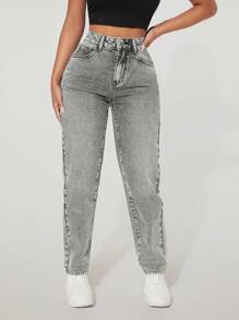 EURMUSE Zipper Fly Jeans - Light Grey - View 4