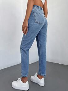 High Waisted Straight Leg Jeans - Baby Blue - View 2