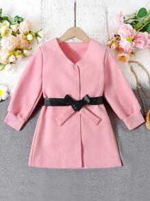 SHEIN Young Girl Solid V Neck Belted Overcoat