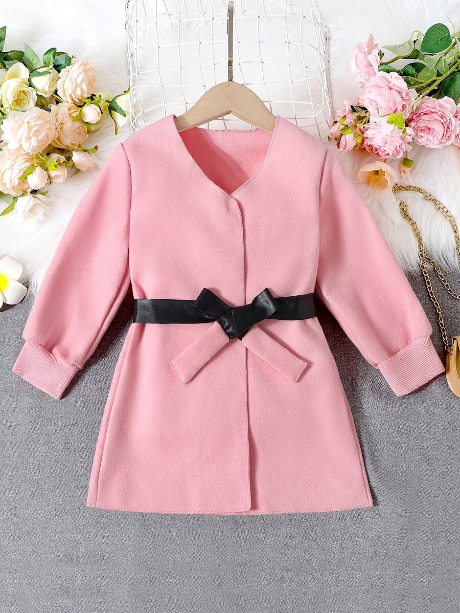 SHEIN Young Girl Solid V Neck Belted Overcoat
