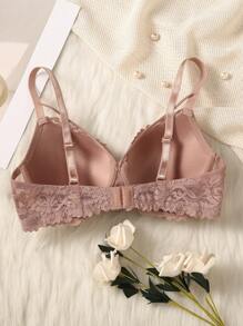 Floral Lace Underwire Bra Lingerie - Dusty Pink - View 3