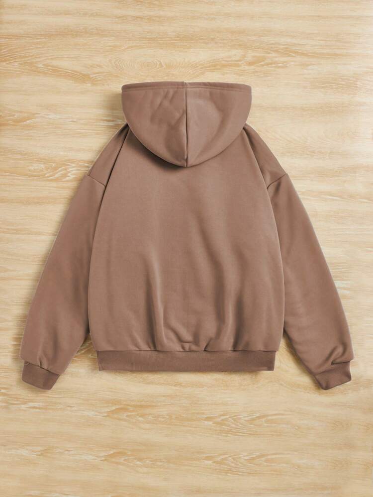 Teen Girl Zip Up Drop Shoulder Thermal Lined Sweatshirt