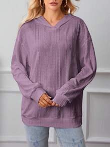 SHEIN LUNE 素色落肩袖連帽衛衣 - 紫色 - 查看 1