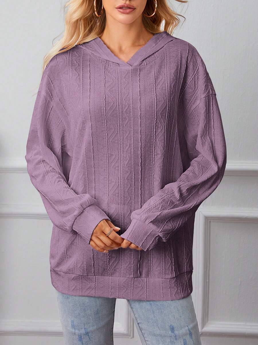 SHEIN LUNE 素色落肩袖連帽衛衣 - 紫色 - 查看 1