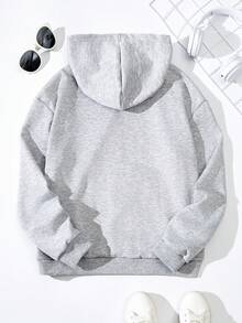 青少年男孩字母圖案袋鼠口袋連帽衫