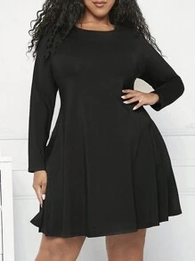 SHEIN CURVE+ Plus Solid A-line Dress - Black - View 1