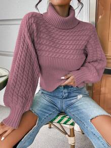 SHEIN Essnce Áo cao cổ Xoắn Dan Tay áo lồng đèn Áo len - Gỗ đỏ - Xem 1