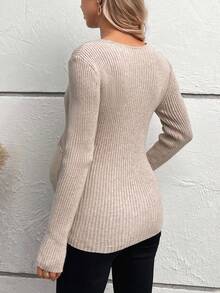 SHEIN Maternity Crossover Ribbed Knit Sweater - Apricot - View 3