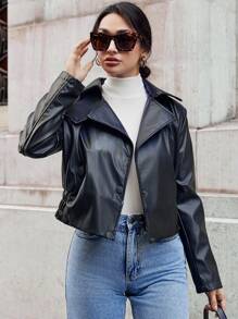 EURMUSE Lapel Snap Button Women's Jacket - Black - View 1