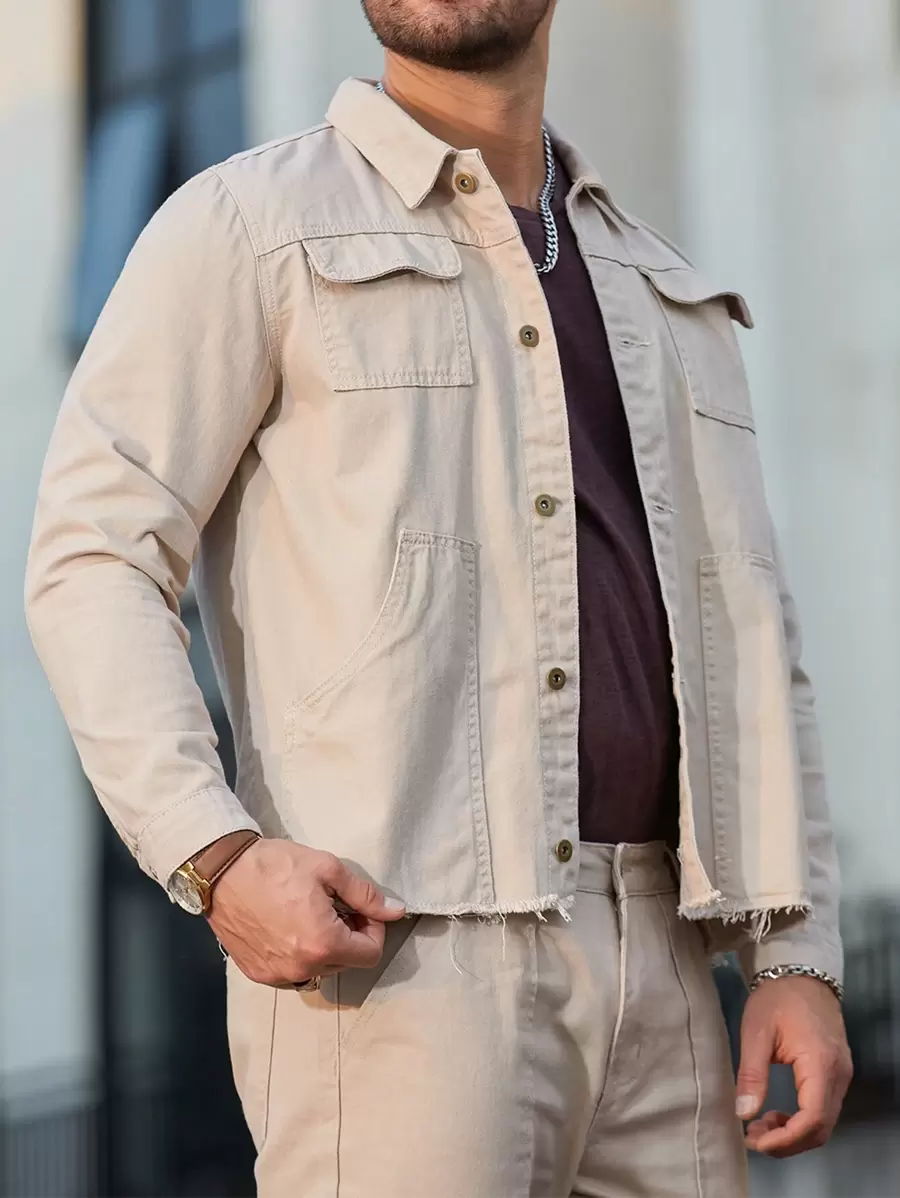 Manfinity Homme Men's Front Button Pocket Denim Shirt - Apricot - View 1