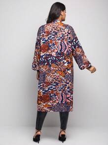 Sylvia Mollie Designer Plus Allover Print Open Front Kimono, For Holiday For Summer Beach Vacation, Festival, Ibiza Fits - Multicolor - View 2