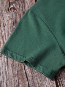 SHEIN EZwear Casual Christmas Print Short Sleeve Tee , Summer - Green - View 4