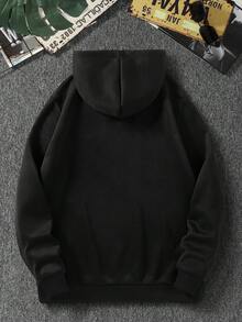 Manfinity Hypemode Men Letter Patched Kangaroo Pocket Drawstring Thermal Lined Hoodie - Black - View 2