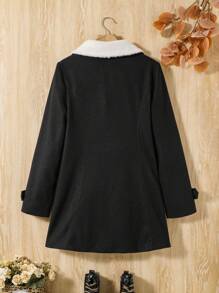 Teen Girl Borg Collar Double Breasted Overcoat - Black - View 2