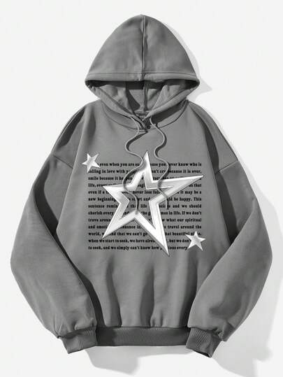 SHEIN EZwear Sudadera Con Capucha Casual De Ajuste Holgado Para Mujer Con Diseño De Pentagrama Impreso