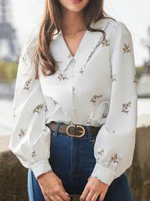 SHEIN Frenchy 印花燈籠袖襯衫