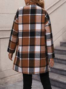 SHEIN LUNE 格紋印花西裝領落肩袖外套 - 卡其色 - 查看 2