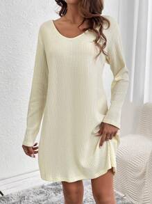 SHEIN LUNE Guipure Lace Insert Drop Shoulder Tee Dress Without Belt - Khaki - View 5