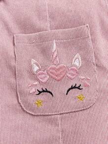 Cozy Pixies Baby Girl Solid Tee & Cartoon Graphic Button Detail Overalls