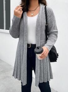 SHEIN LUNE Plus Size Casual Design Cardigan - Grey - View 1