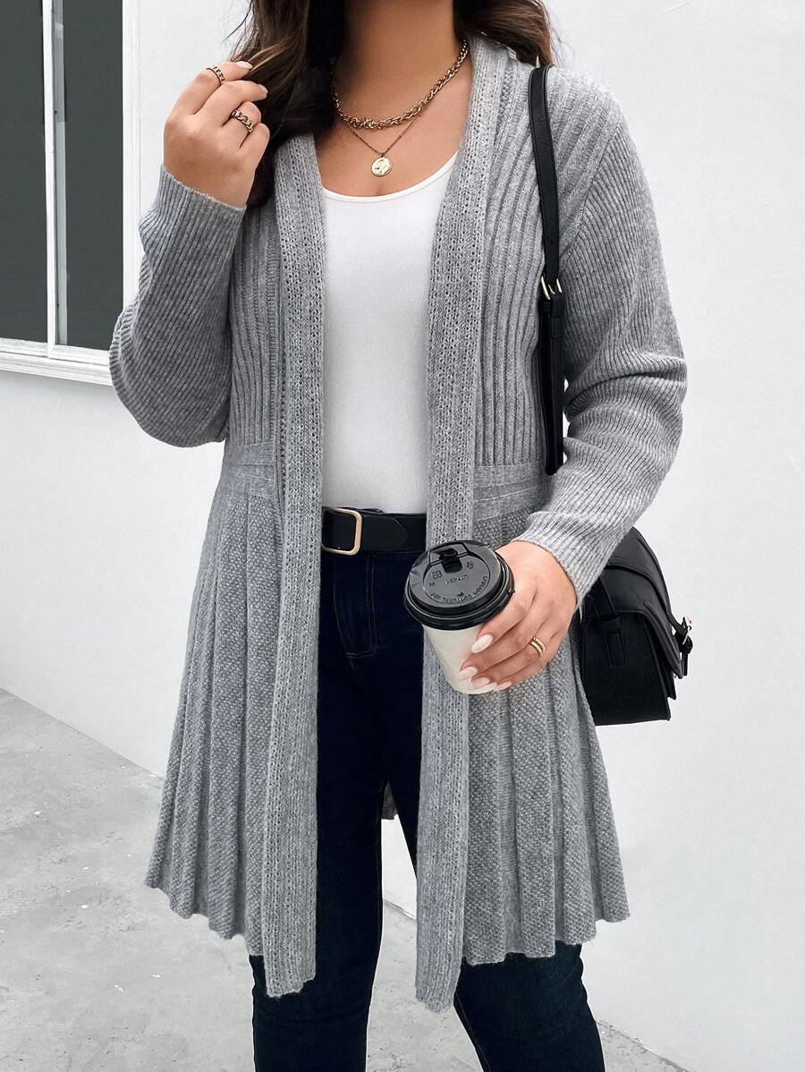 SHEIN LUNE Plus Size Casual Design Cardigan - Grey - View 1