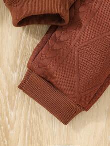 SHEIN Young Girl Bear And Letter Graphic Sweatshirt & Sweatpants - Brown - View 3