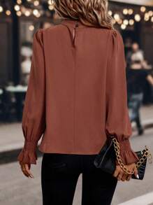 SHEIN Clasi 小高領抽褶袖口襯衫 - 橘色 - 查看 2