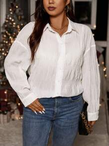 Calvaya Plus Solid Drop Shoulder Shirt Fall Cloth For Women - White - View 4