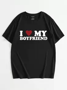 Manfinity Dauomo Men I Love My Boyfriend Slogan Graphic Tee - Black - View 1