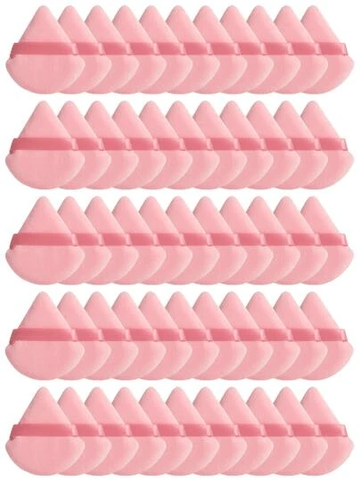 50 件装混合色柔软化妆海绵粉扑，适合所有皮肤类型 - 粉色 - 查看 1