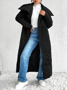 SHEIN Essnce Abrigo acolchado con cremallera para invierno - Negro - Ver 3