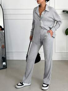 Cloudara Drop Shoulder Shirt & Pants - Light Grey - View 4