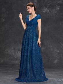 閃亮v字背禮服 - 水鴨藍 - 查看 5